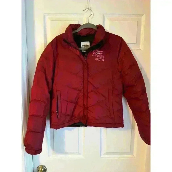 Womens Red Harley Davidson Puffer Jacket Coat Duck Down Feather Size S - Picture 2 of 7